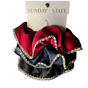 Sunday State Sparkling Red Black Blue Scrunchie Set with Rhinestones